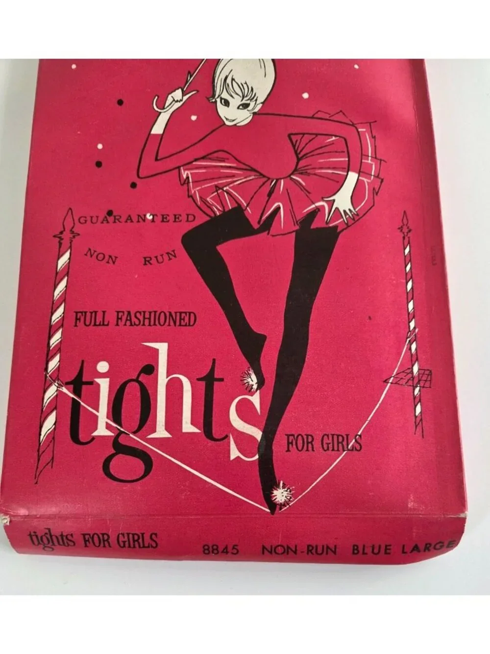 Vtg Girls Full Fashioned Non-Run Tights Blue Size Large Retro Packaging